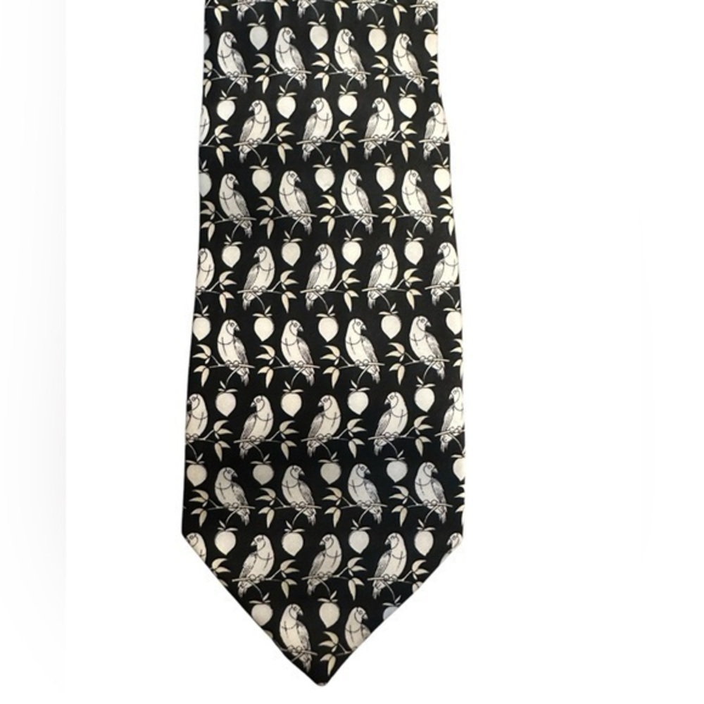 Robert Baldini Paris Mens Neck Tie - Parrot Print - Black and White